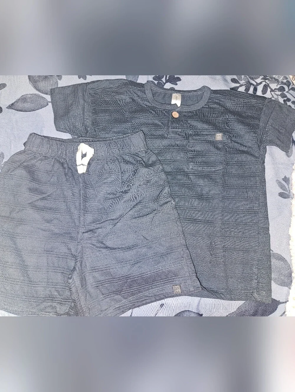 Striped Blue Gray Toddler Shirt + Shorts Set